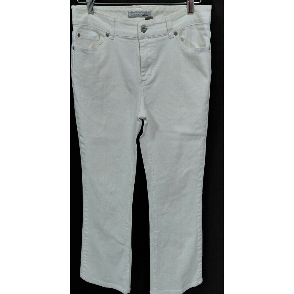 CHICO'S PLATINUM White Straight Leg Jeans Solid Denim Size 0.5-See Measurements